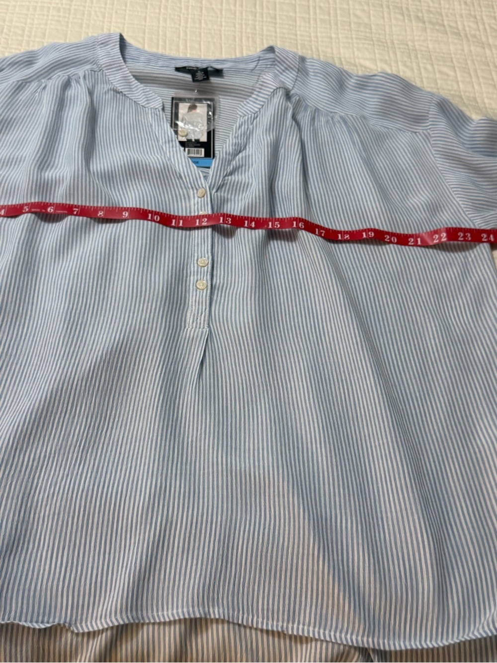 Nine West Light Blue & White Striped Casual Button-Front Shirt - Picture 5 of 10